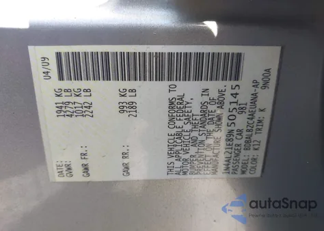 2009 Nissan Altima 2.5 S z USA, uszkodzony, nr VIN 1N4AL21E89N505145